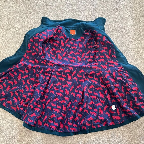 Modcloth Teal Overcoat With Vibrant Pink & Purple Cat Print Lining Size M - Picture 6 of 12